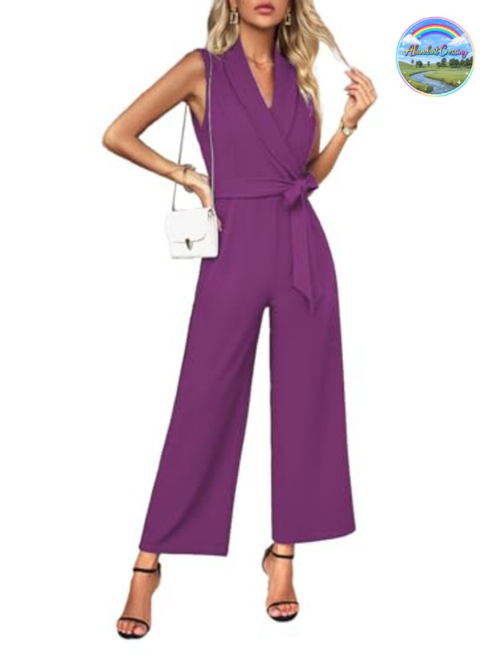 SheKiss Women's Milk Silk Jumpsuit V-Neck Sleeveless Wide Leg Dressy Casual